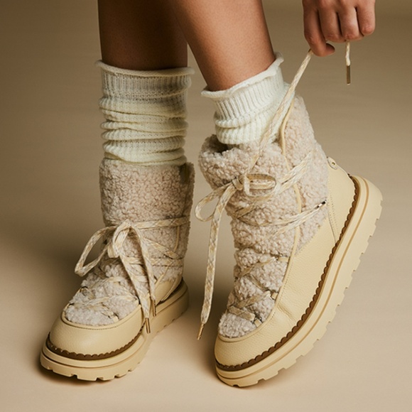 Sam Edelman Orelia Pull On Lace Up Cold Weather Boots Natural 10 NEW - Picture 1 of 13